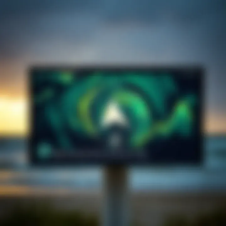 Weather radar screen displaying storm patterns