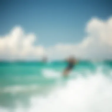 Adventurous kiteboarders utilizing ideal wind conditions Adventurous kiteboarders enjoying wind conditions