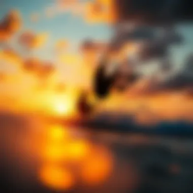 Technology in Action: Kiteboarding at Sunset Kiteboarders using advanced tech gear during a vibrant sunset session