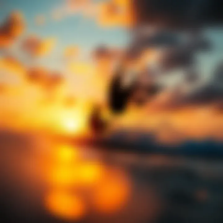 Technology in Action: Kiteboarding at Sunset Kiteboarders using advanced tech gear during a vibrant sunset session