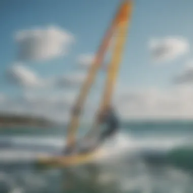 A serene beach scene with ideal windsurf foiling conditions