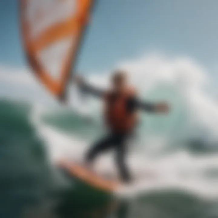 A windsurfer demonstrating mobility with a life jacket.