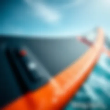 A close-up view of a wing surf wing showcasing its intricate design and materials.